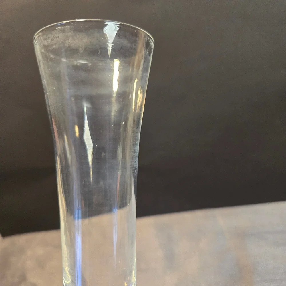 Hand Blown Art Glass Bud Vase Flower Base Controlled Bubbles Clear‎